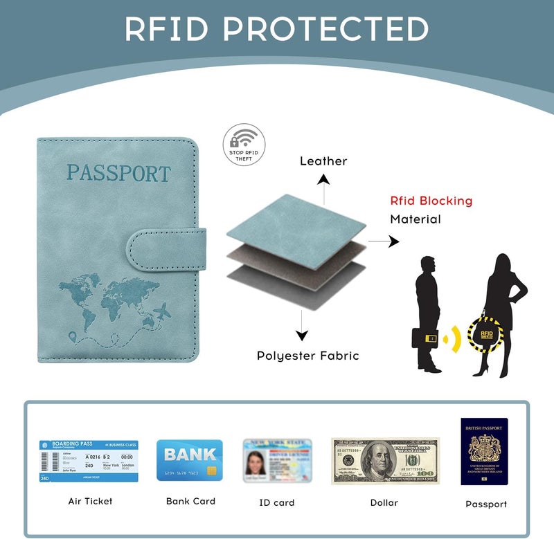 ILIYAH -Passport Cover-Passport Holder Travel Wallet-RFID Blocking Passport Case Travel Accessories Card Holder Wallet Unisex Travel Gifts(Blue) - Image 3